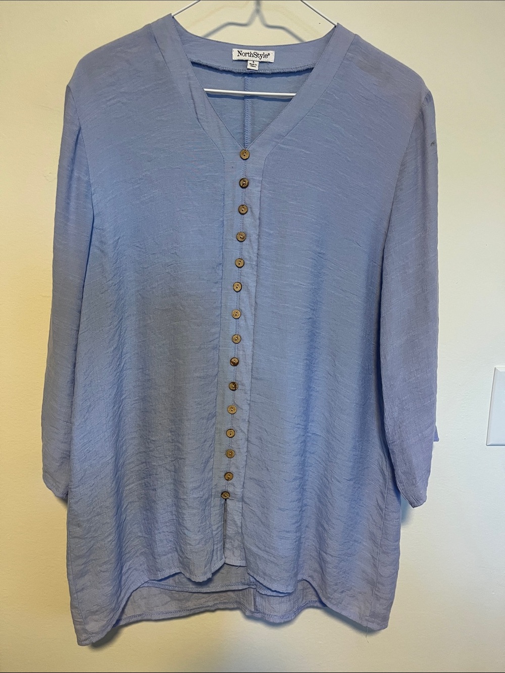 NorthStyle Light Blue Button-Front V-Neck Tunic